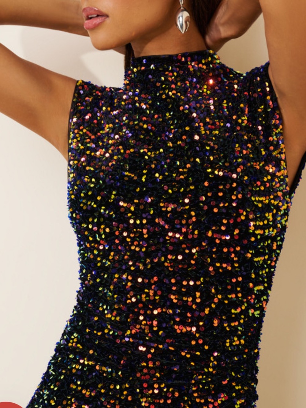Anthropologie The Maya Ruched Cowl-Neck Confetti Sequin Mesh Sheath Dress
